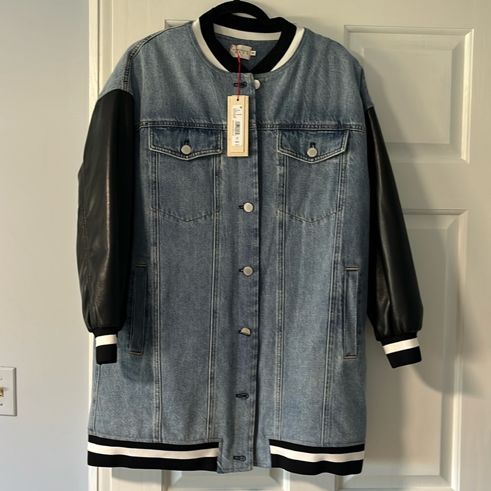 NWT Alice and Olivia Sadie oversized varsity Jean jacket